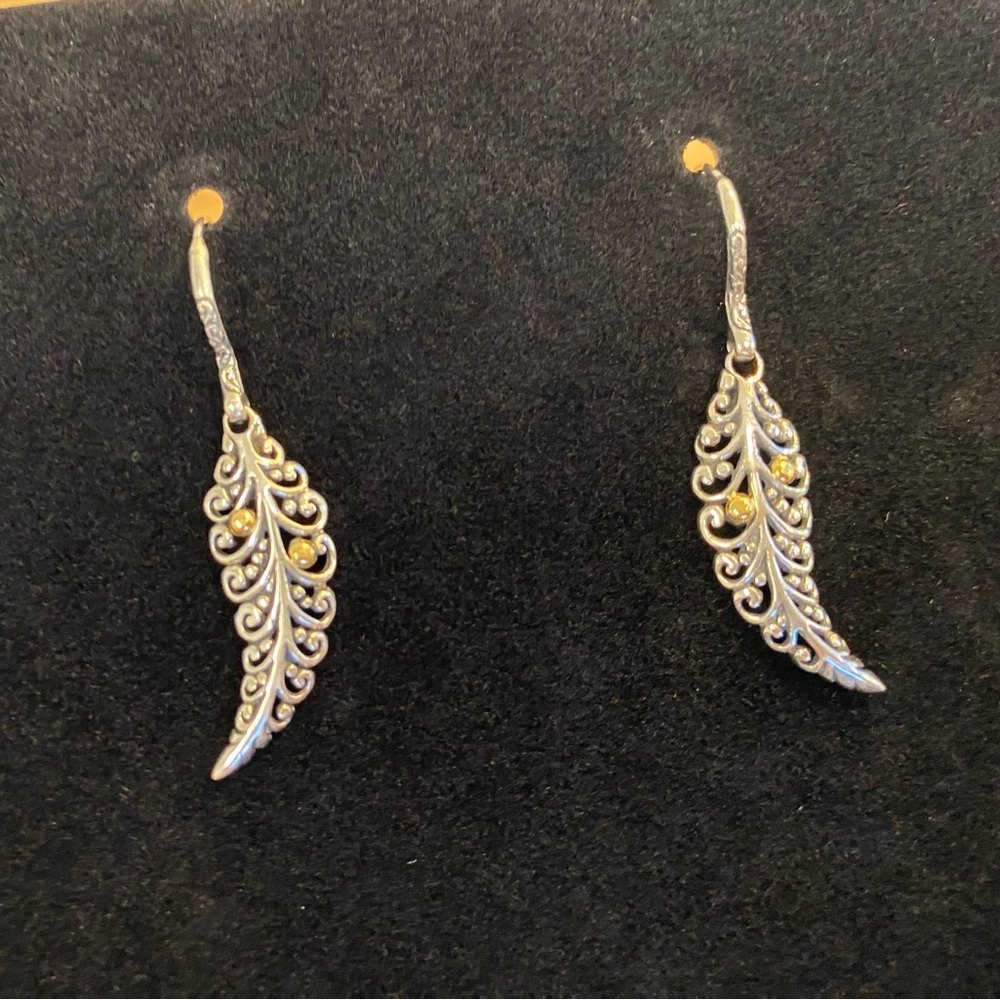 Sterling Silver and 18k Gold Leaf Earrings Artisan-Made | Samuel B. | Great gift - Picture 2 of 4